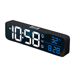 Miroir De Chevet Music Digital Clock LED Avec Température 2 Alarmes Noir