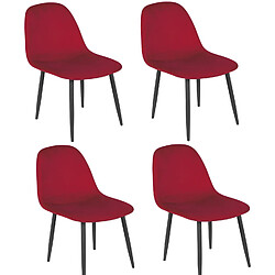 Toilinux Lot de 4 Chaises de table design velours Inoui - Rouge