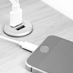 Emuca Connecteur rond, à encastrer au meuble, 2 ports USB, D. 37 mm, Plastique, Emuca Connecteur rond, à encastrer au meuble, 2 ports USB, D. 37 mm, Plastique, Gris métallisé