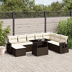 vidaXL Salon de jardin avec coussins 9 pcs marron résine tressée