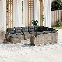 Maison Chic Salon de jardin 11 pcs avec coussins, Ensemble Tables et chaises d'extérieur gris résine tressée -GKD260235