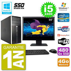 PC HP 6300 MT Ecran 22" Core i5-2400 RAM 4Go SSD 480Go Graveur DVD Wifi W7 - Occasion