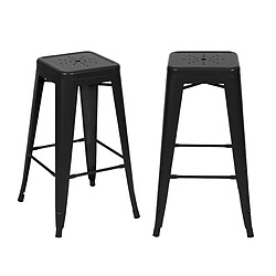 Rendez Vous Deco Tabouret de bar mi-hauteur Indus noir mat 66cm (lot de 2) 