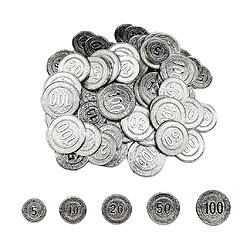 100Pcs / Set Jetons De Poker 5 10 20 50 100 Pièces De Casino En Argent Pièces De Pirate ensemble de pièces en plastique