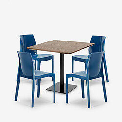 Avis Grand Soleil Ensemble Table Bois Métal 90x90cm Horeca et 4 Chaises Empilables Bar Restaurant Yanez - Bleu