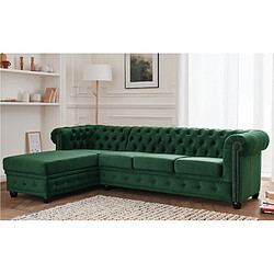 Lisa Design William - canapé Chesterfield d'angle gauche - 4 places - en velours William - canapé Chesterfield d'angle gauche - 4 places - en velours - Vert