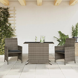 Maison Chic Ensemble de bistro 3 pcs avec coussins,Table + chaises + coussins de jardin gris résine tressée -GKD966822