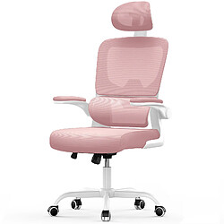 BIGZZIA Chaise de Bureau Ergonomique - Fauteuil - avec accoudoir rabattable à 90° - Support Lombaire - Réglable en hauteur Rose