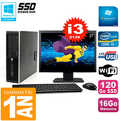 PC HP Compaq 8300 SFF Ecran 27" Core I3-2120 RAM 16Go Disque 120 Go SSD Wifi W7 · Occasion 