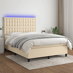 vidaXL Sommier à lattes de lit et matelas et LED Crème 140x200cm Tissu