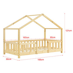 Avis Lit d'Enfant Forme Maison avec Grille de Protection Treviolo 160 x 80 cm Bois Naturel [en.casa]