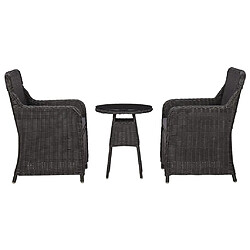 vidaXL Mobilier de bistro 3 pcs avec coussins Résine tressée Noir