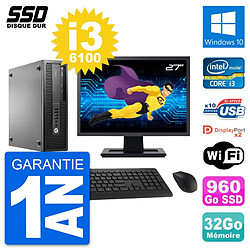 PC HP EliteDesk 800 G2 SFF Ecran 27" i3-6100 RAM 32Go SSD 960Go Windows 10 Wifi - Occasion