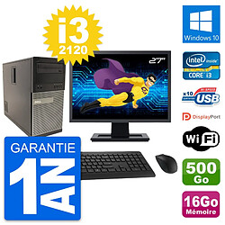 PC Tour Dell 790 MT Ecran 27" Core i3-2120 RAM 16Go Disque 500Go Windows 10 Wifi · Occasion 