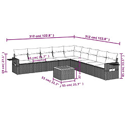 Acheter vidaXL Salon de jardin avec coussins 10 pcs gris résine tressée