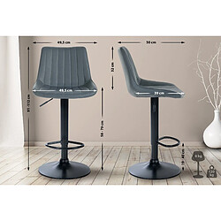 Acheter Decoshop26 Lot de 2 tabourets de bar réglable en hauteur pivotant à 360° assise en PVC gris couture verticale pied métal noir 10_0004422