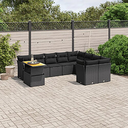 Maison Chic Salon de jardin 10 pcs avec coussins, Ensemble Tables et chaises d'extérieur noir résine tressée -GKD425612