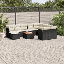 vidaXL Salon de jardin 11 pcs avec coussins noir résine tressée