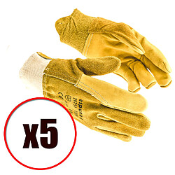 Lot de 5 paires de gants de travail et manutention cuir fleur de bovin EN388 Gant de protection Manut de la marque Espuna à utiliser pour dans des milieux à risque mécaniques...