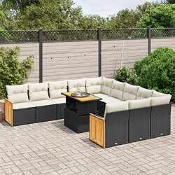 vidaXL Salon de jardin 11 pcs avec coussins noir résine tressée