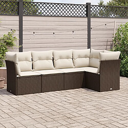 vidaXL Salon de jardin avec coussins 5 pcs marron résine tressée 