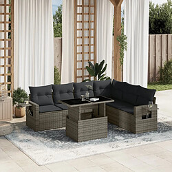 vidaXL Salon de jardin avec coussins 7 pcs gris résine tressée 