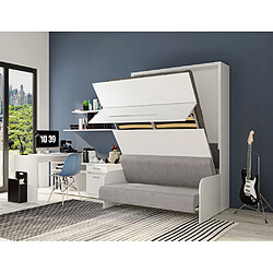 Acheter Inside 75 Armoire lit escamotable SOFA AUTOMATICA 160 cm blanche canapé microfibre gris