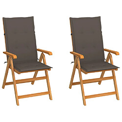 vidaXL Chaises de jardin lot de 2 et coussins taupe Bois teck massif