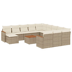 vidaXL Salon de jardin avec coussins 13 pcs beige résine tressée