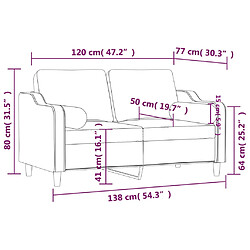 vidaXL Canapé 2 places avec oreillers jaune clair 120 cm tissu pas cher