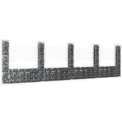 vidaXL Panier de gabion en forme de U avec 5 poteaux Fer 500x20x150 cm 