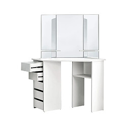 ML DESIGN MODERN LIVING Table de coiffeuse maquillage blanc avec miroir tiroirs et étagères de stockage