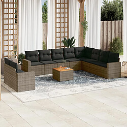 vidaXL Salon de jardin 11 pcs avec coussins gris résine tressée