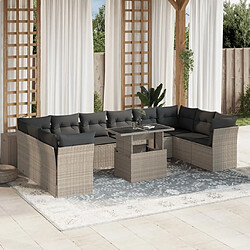 vidaXL Salon de jardin 11 pcs avec coussins gris clair résine tressée