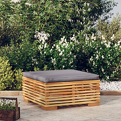 vidaXL Repose-pied de jardin et coussin Gris foncé Bois de teck massif 