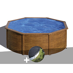 Kit piscine acier aspect bois Gré Pacific ronde 3,70 x 1,22 m + Bâche d'hivernage