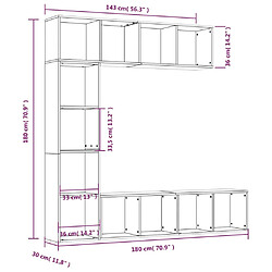 vidaXL Ensemble bibliothèque/meuble TV 3 pcs Chêne marron 180x30x180cm pas cher