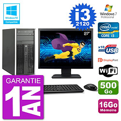 PC HP 6300 MT Ecran 27" i3-2120 RAM 16Go Disque 500Go Graveur DVD Wifi W7 · Occasion 