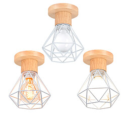 Stoex (3PCS)Plafonnier Rétro Luminaire Plafonnier Vintage Blanc Plafonnier Moderne Plafonnier Intérieur Lampe de Plafond en Bois Et Métal 