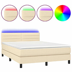 Sommier à lattes LED,Cadre à lattes de lit avec matelas pour Adulte Crème 140x190 cm Tissu -MN96218