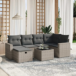 vidaXL Salon de jardin avec coussins 7 pcs gris résine tressée 