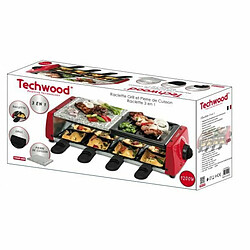 Techwood Appareil Raclette 8 PERS-Grill-Plancha-Pierre de Cuisson 1200 W 8 poêlons Noire/Argent Grilles antiadhésives et amovibles cadeau de