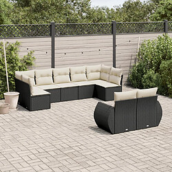 vidaXL Salon de jardin 9 pcs avec coussins noir résine tressée