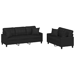 vidaXL Ensemble de canapés 2 pcs avec coussins noir similicuir