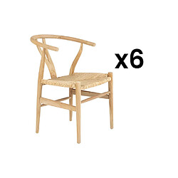 Vente-Unique Lot de 6 chaises en teck et paille - Naturel - POGIANA 