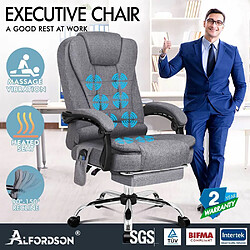 ALFORDSON Fauteuil Tissu En Lin Bureau Massage Siège Dxécutif Chauffant Gris