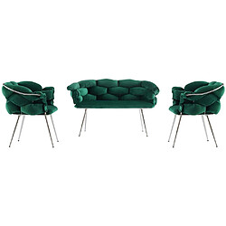 Hanah Home Ensemble canapé et fauteuils Balon vert et chrome. Ensemble canapé et fauteuils Balon vert et chrome