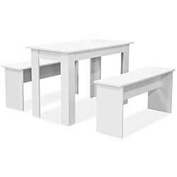 vidaXL Table de salle à manger et bancs 3 pcs Bois d'ingénierie Blanc