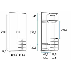 Inside 75 Armoire saisons droite 104,1 x 57,5 mélaminé 2 portes chêne blanchi 4 tiroirs rose