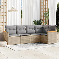 vidaXL Salon de jardin avec coussins 5pcs mélange beige résine tressée 